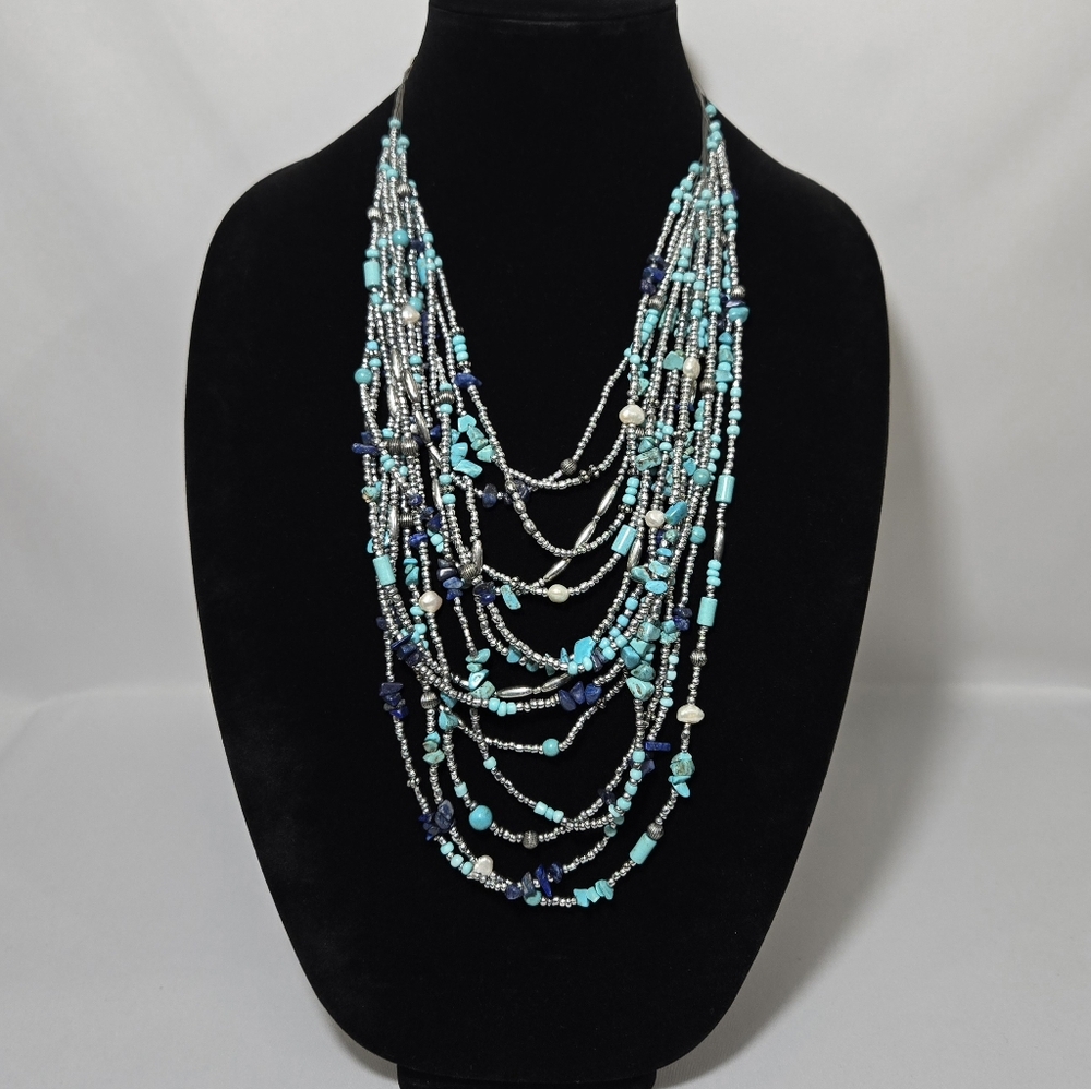 Chico's Multi-Strand Turquoise Stones/Sodalite Blue Stone Beaded Necklace #1039